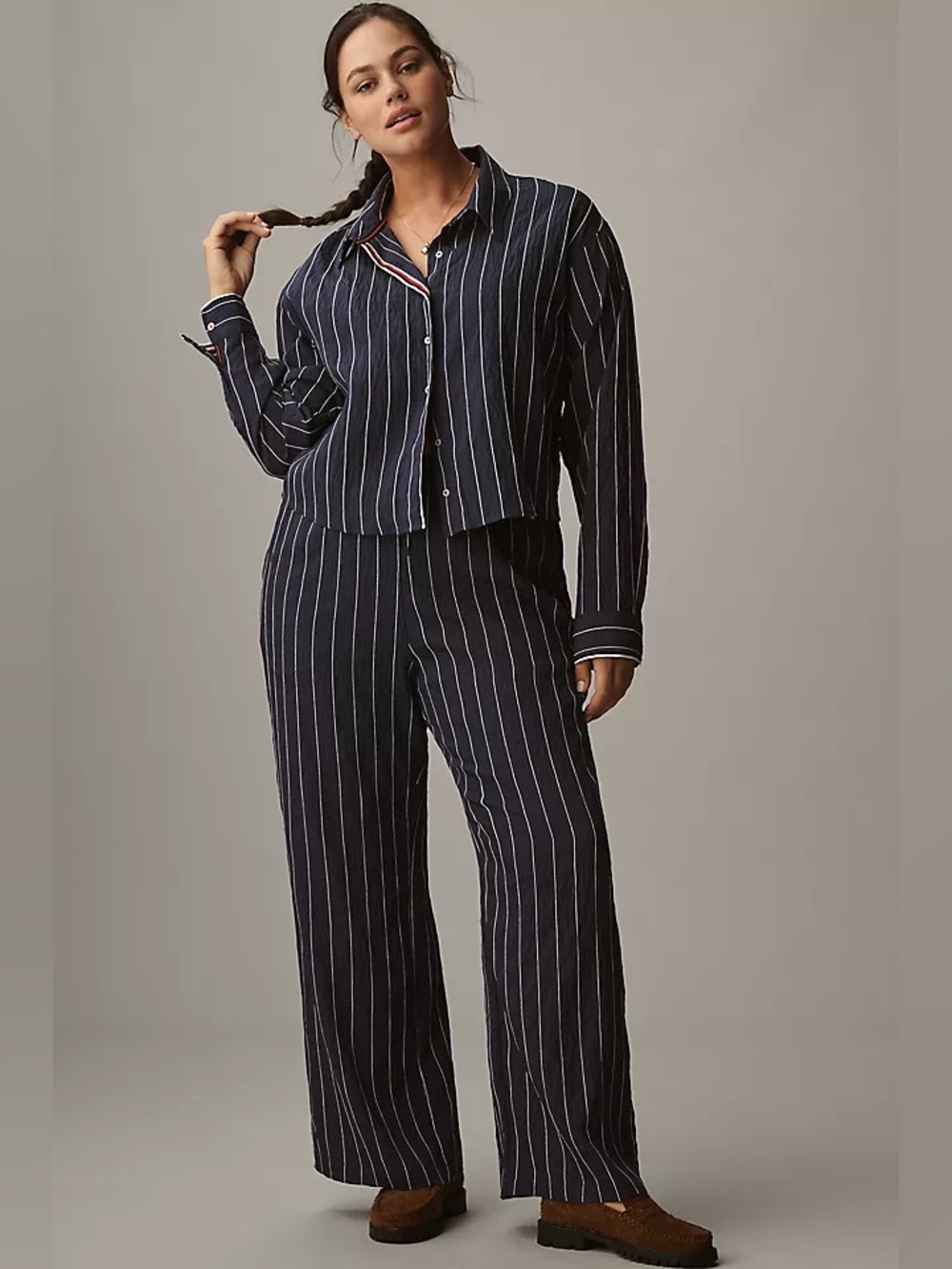 MAEVE by Anthropologie Navy & White Vertical Stripe Pajama Set NWT